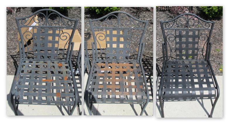 Chairs before, then scraped, sanded, and final painted
